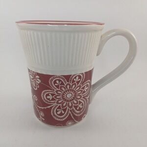 Pier 1 Imports Maribeth Cup Mug Coffee Tea Red Beige Floral Flowers